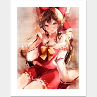 Hakurei Reimu Anime Watercolor Posters and Art